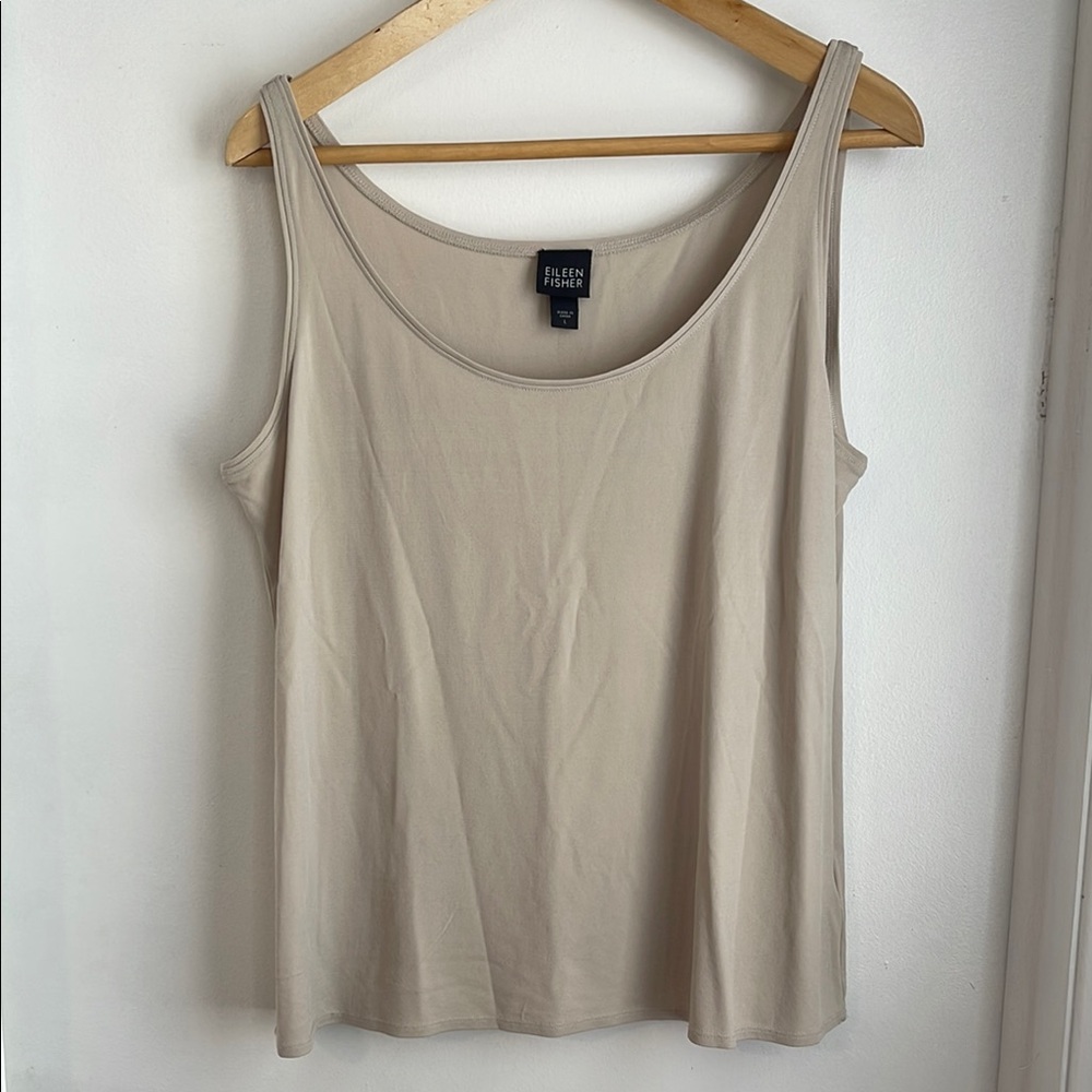 Eileen Fisher 100% Silk Tan Sleeveless Tank Top